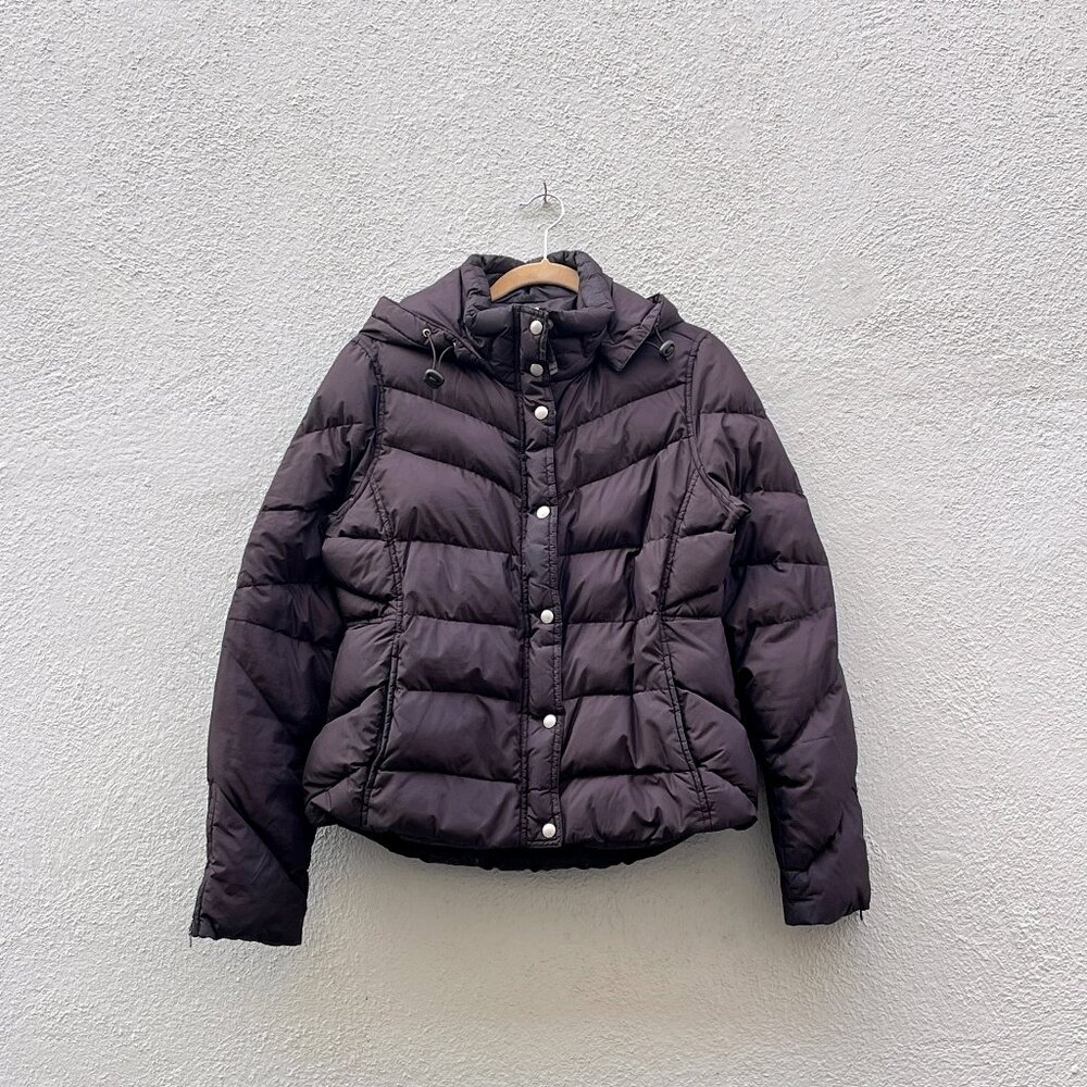 J. Crew Women's Black Down Hooded Puffer Jacket Large